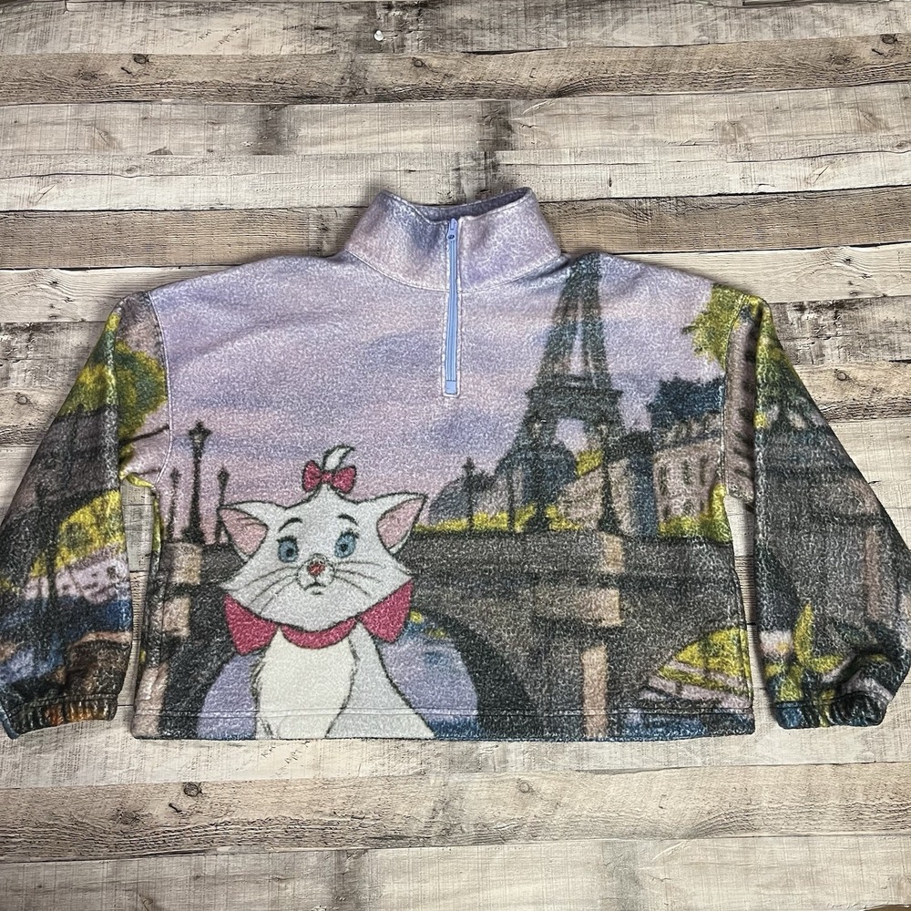 Aristocats Jacket Women's Size XL Purple Aop Fleece Paris White Cat Marie